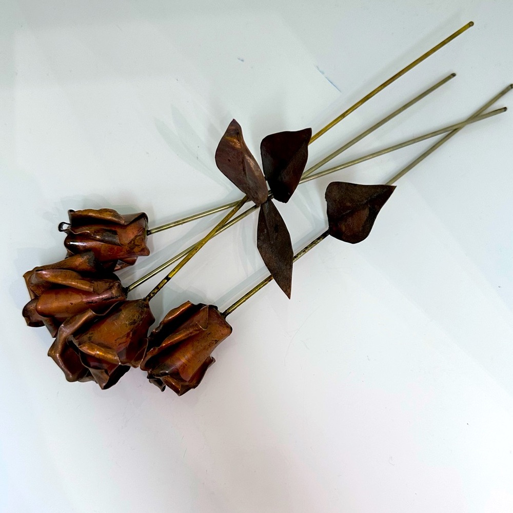 Vintage 1980s Brass Copper Handmade Metal Roses